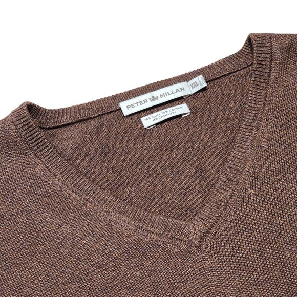Peter Millar Mens Brown V-Neck Sweater XL Silk Cotton Cashmere Soft Luxury‎ Knit - Picture 9 of 9